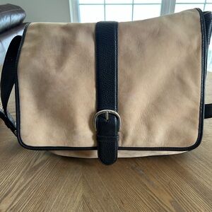 Tan and Black Leather Messenger Bag